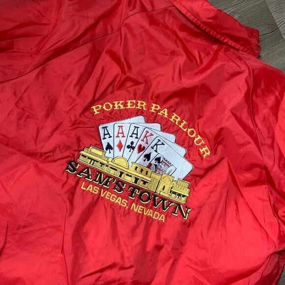 Vintage VTG 90s 80s Poker Windbreaker Bomber Jacket Coat Red L - Picture 8 of 8
